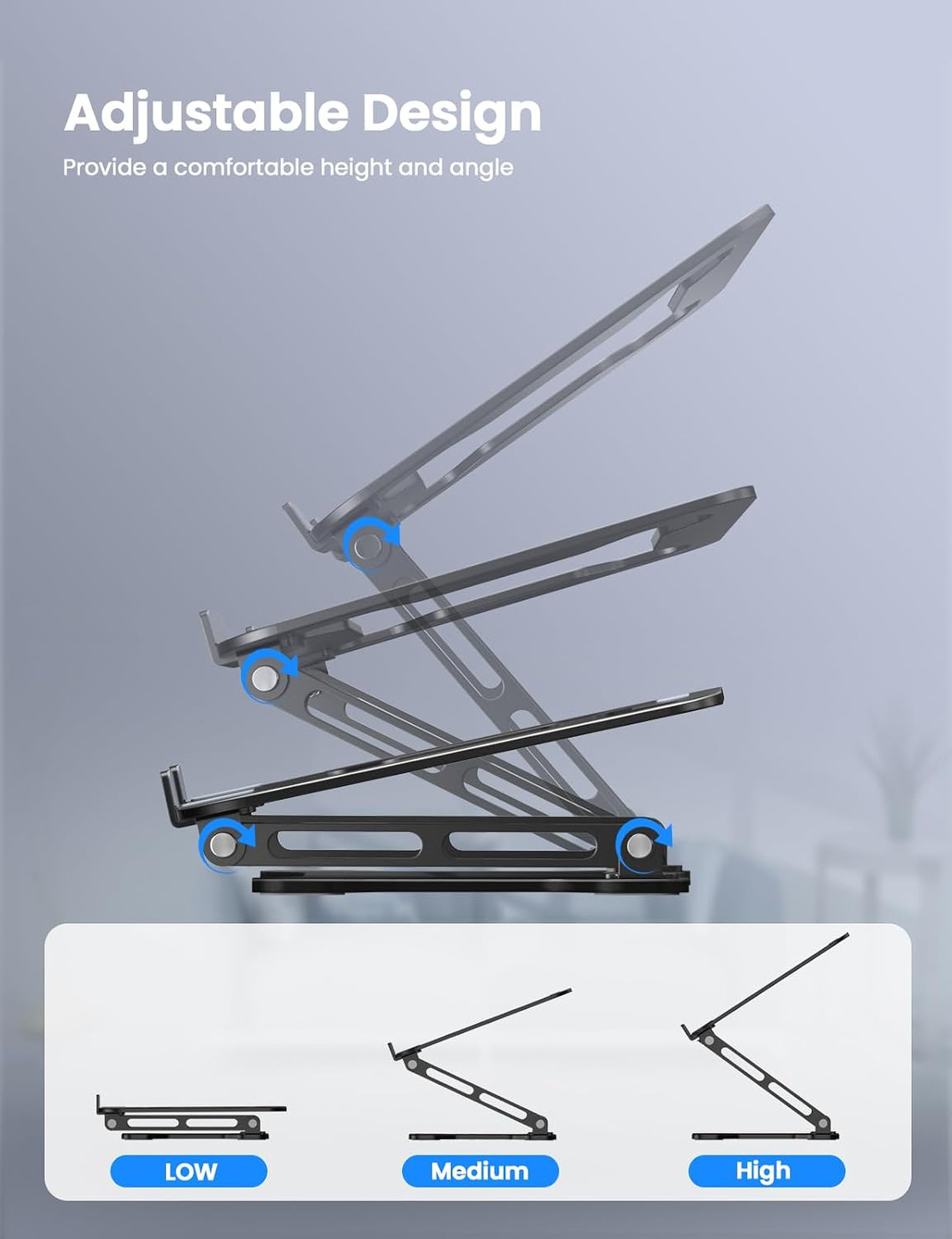 Adjustable Laptop Stand for Desk, Metal Foldable Riser Holder, Portable