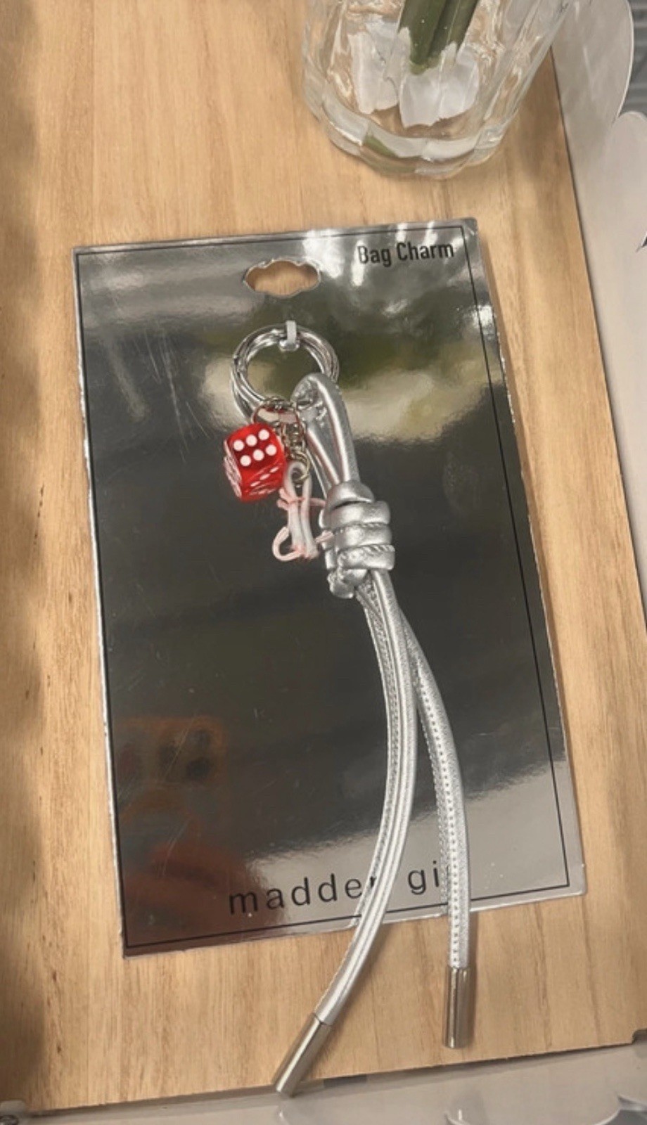 Madden Girl Silver & Red Bag Charm Keychain w/ Knot Accent, Solid Pattern