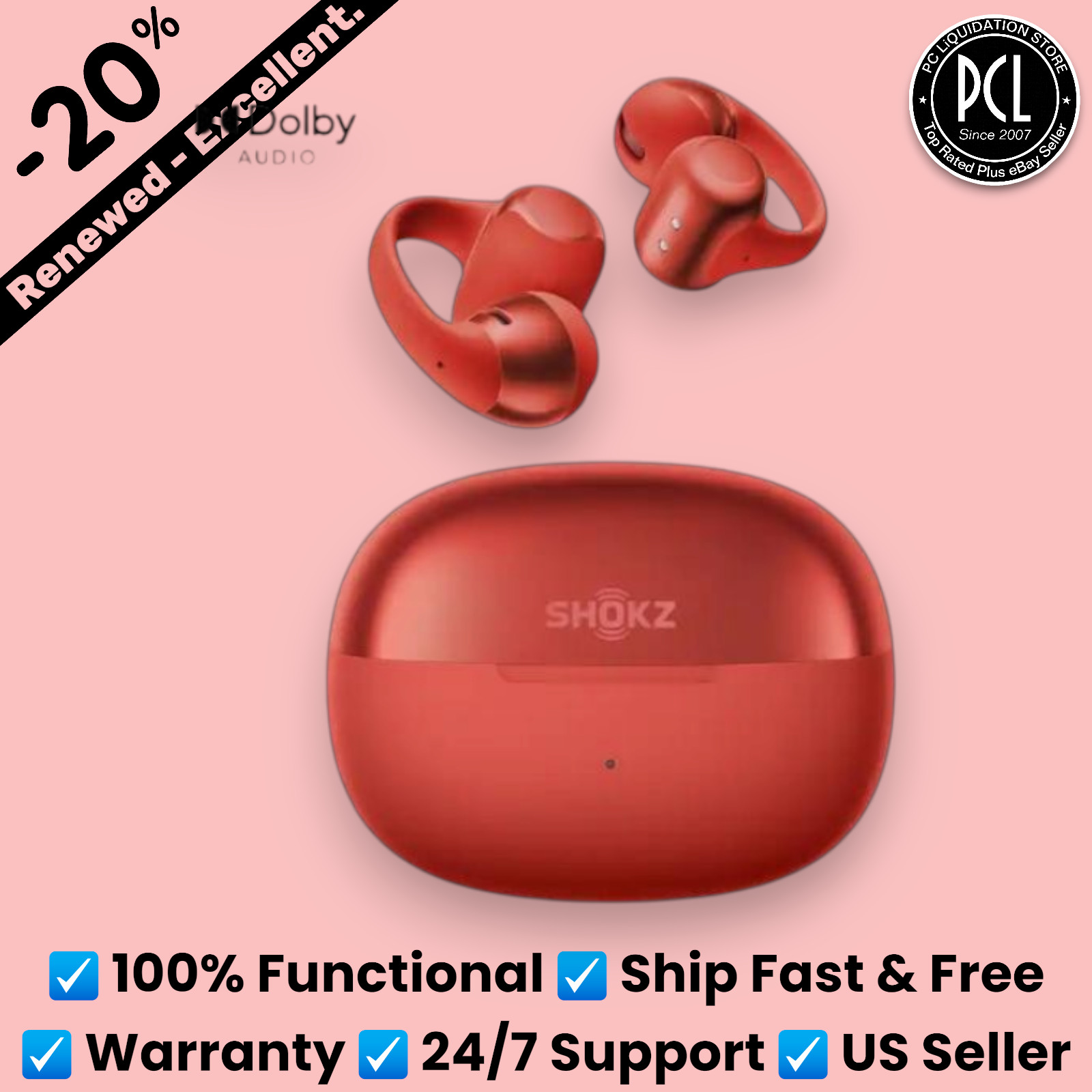 ✅ SEALED: Shokz OpenDots One Headphones Red Open-Ear Clip-On Design ✅