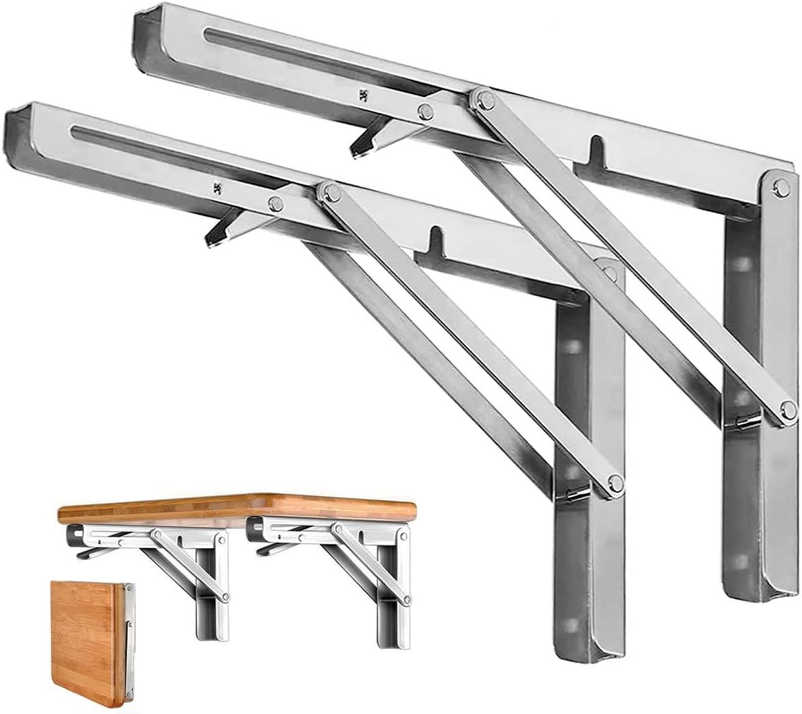 Folding Shelf Brackets - 10 Inch Heavy Duty Stainless Steel Collapsible Shelf Br