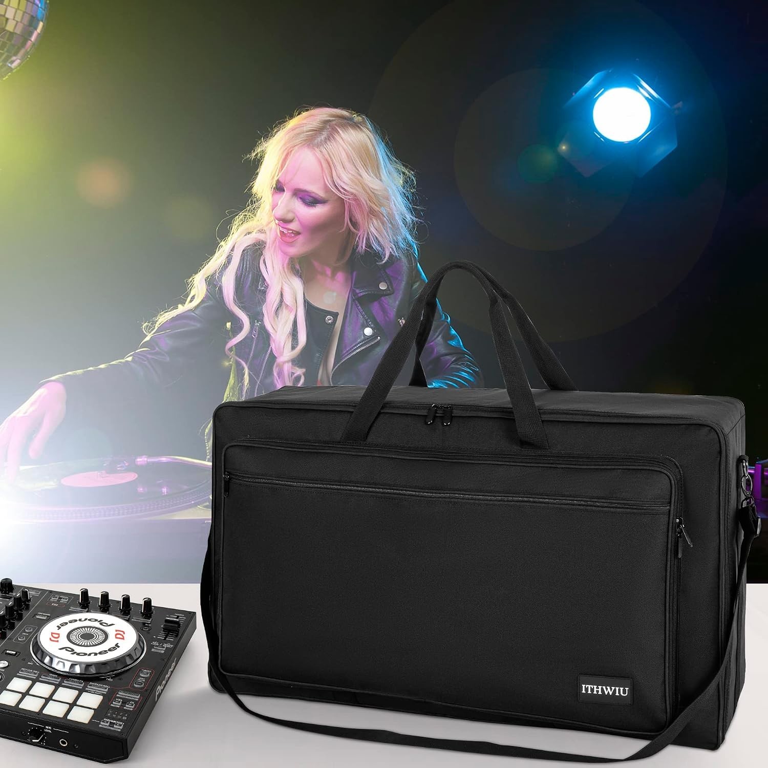 Versatile DJ Controller Carrying Case with Dual Zipper & Storage Pocket, Black