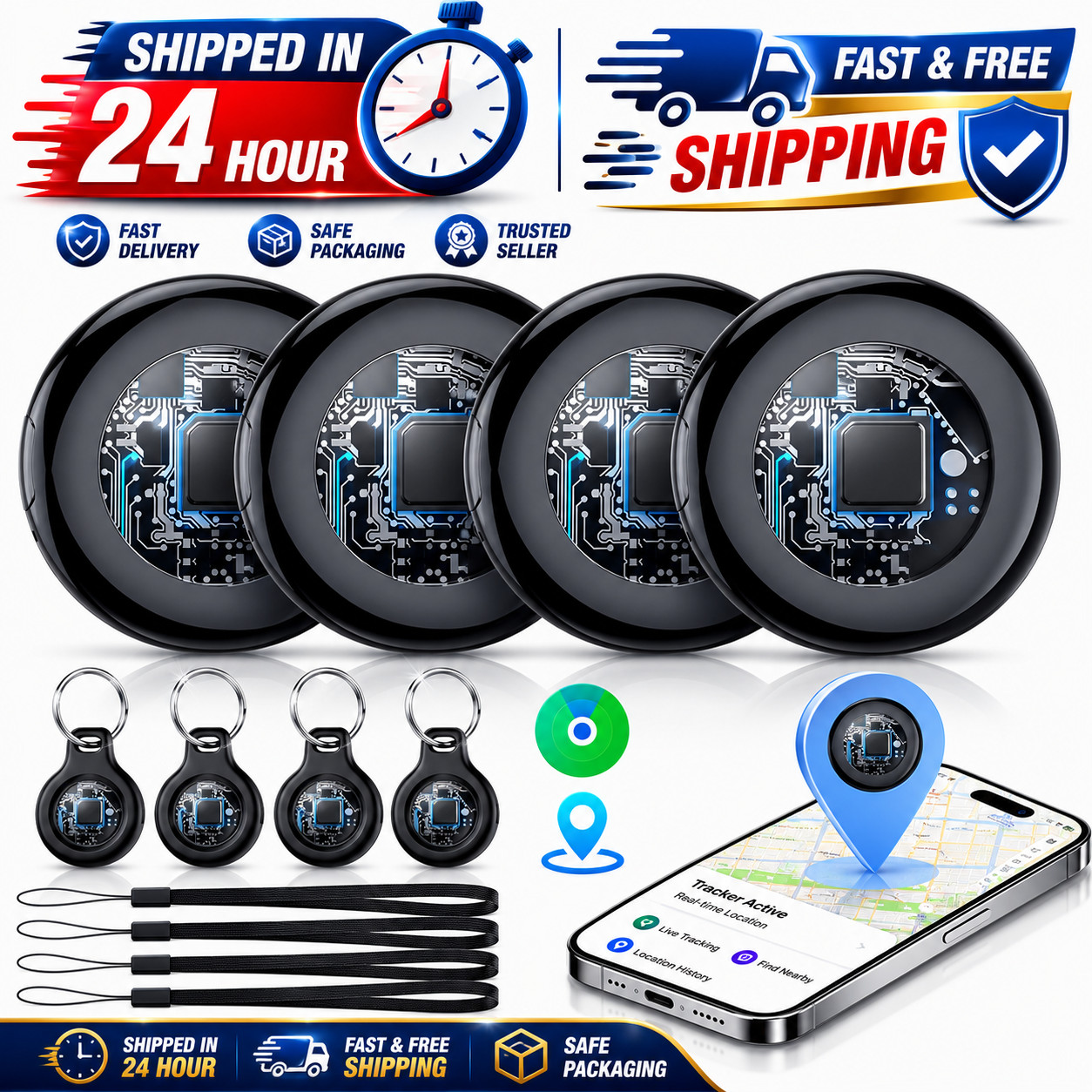 Air Tracker Tags-4 Pack (iOS Only), Tukio Bluetooth Tracker for Apple Find My, R