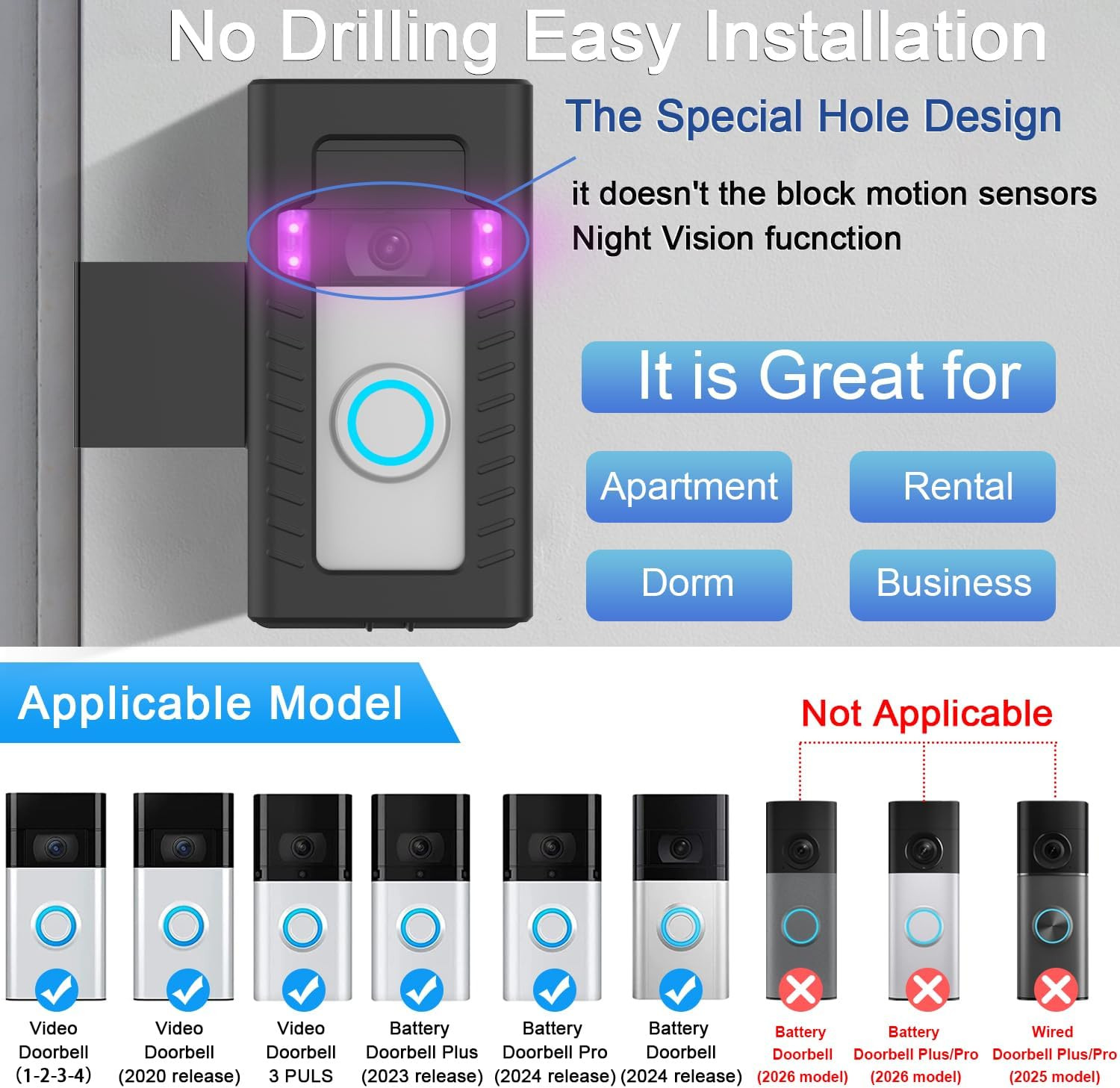 Anti-Theft Adjustable Video Doorbell Mount Compatible with Ring/Blink