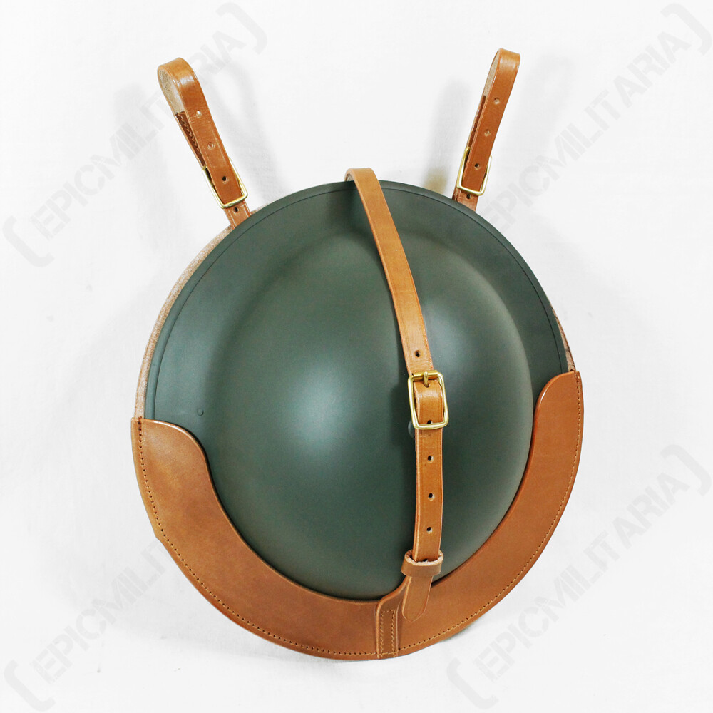 WW2 Reproduction British Brodie Helmet Leather Carrier Brown Leather Officer WW1