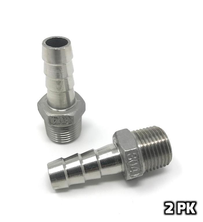 CONCORD 304 Stainless Steel 1/2" Barb Hose to 1/2" NPT Fitting Home Brew. 2 Pack