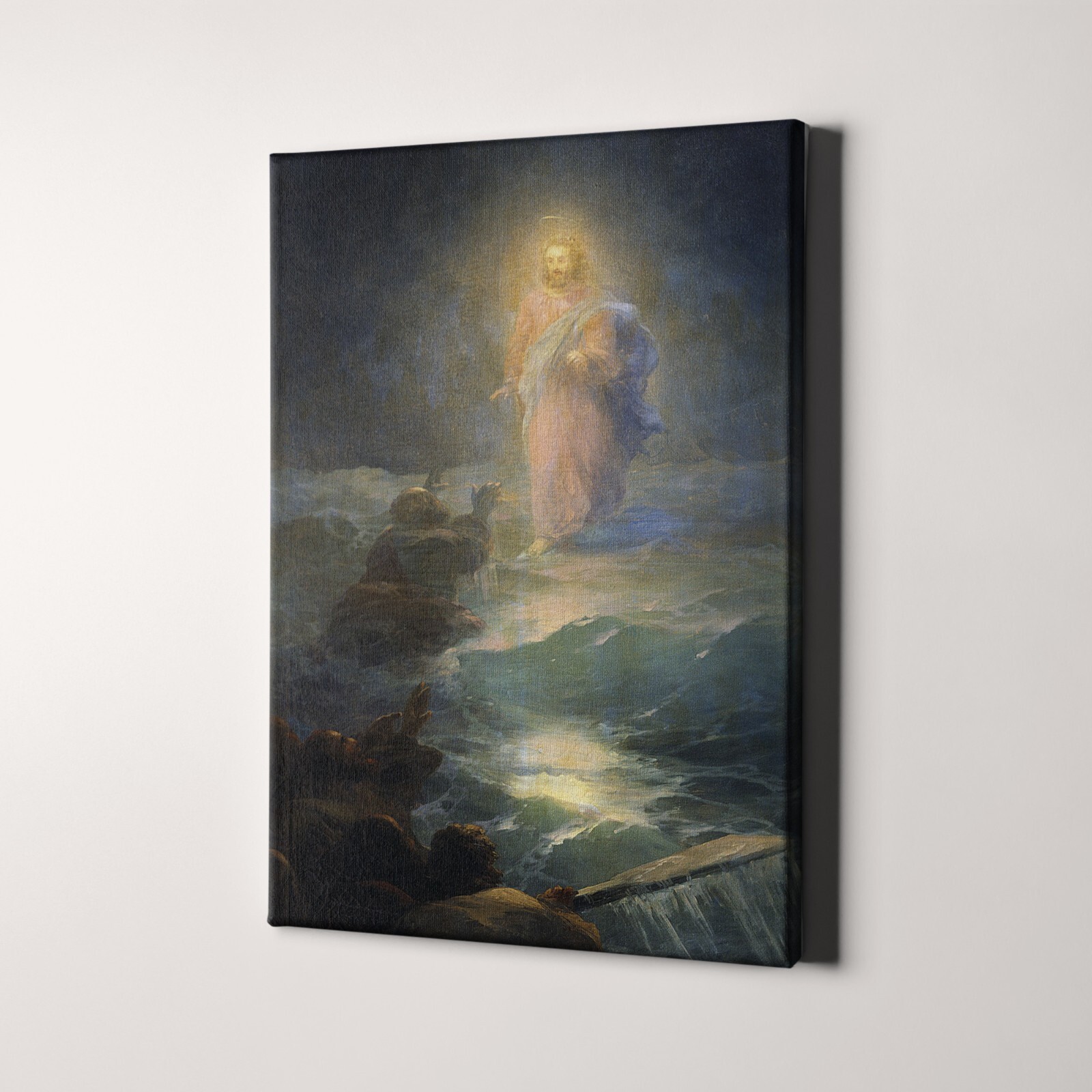 Jesus Walking On Water Painting Christian God Bible Canvas Wall Art Print