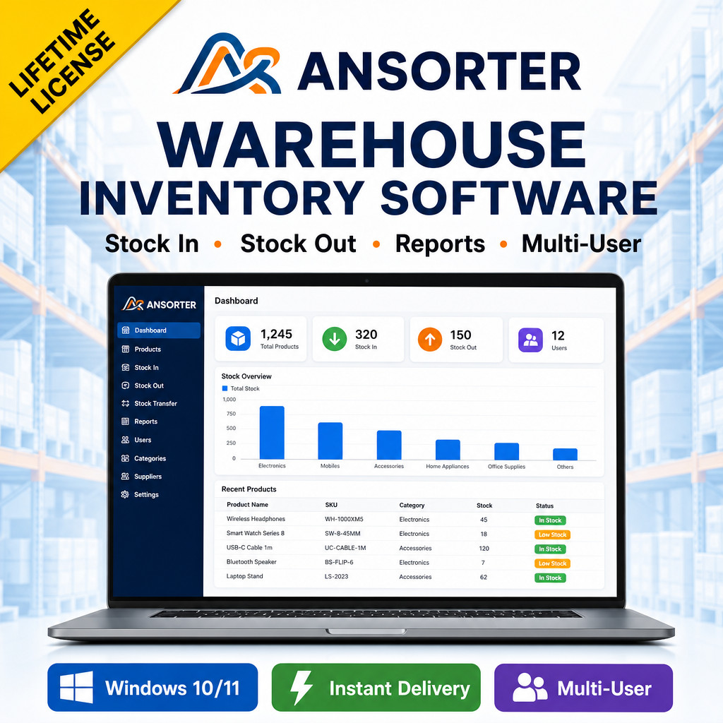 Easy to Use Warehouse Inventory Management Software for Windows - Stock In/Out
