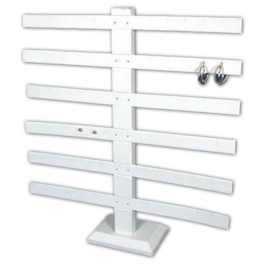 Earring T-Bar Display Stand White Faux Leather 15 3/8"