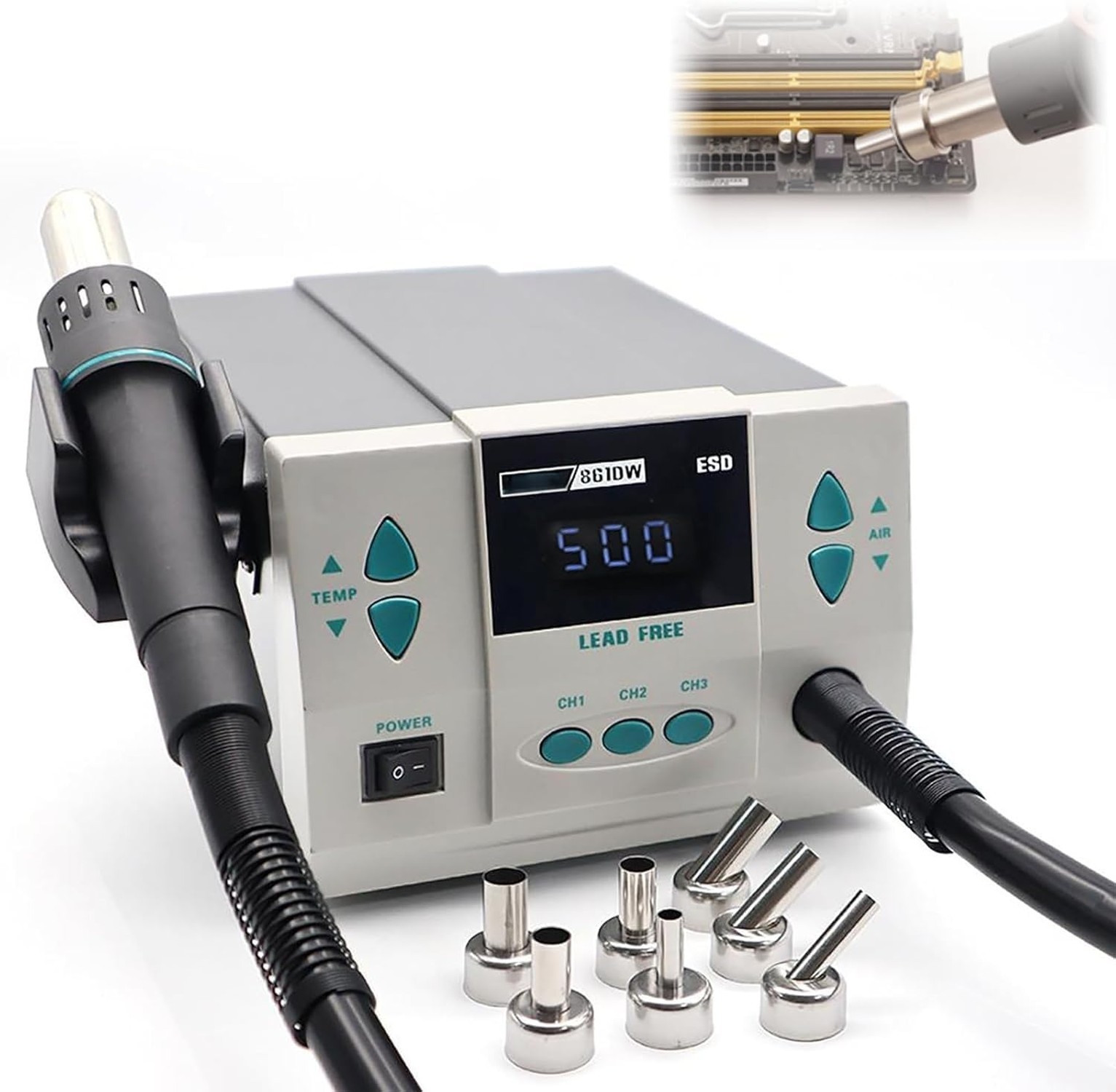 1000W 861DW Hot Air Rework Station, 110V Hot Air Soldering Station with Auto ...