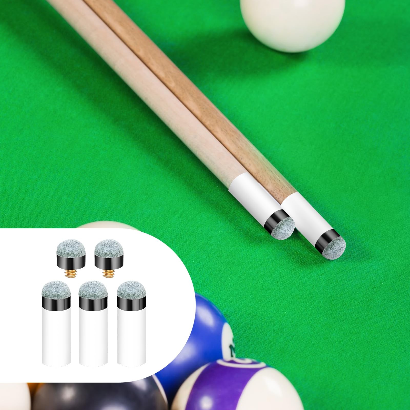 10 Sets Cue Tips for Pool Stick Billiard Cues Replacement Kit with