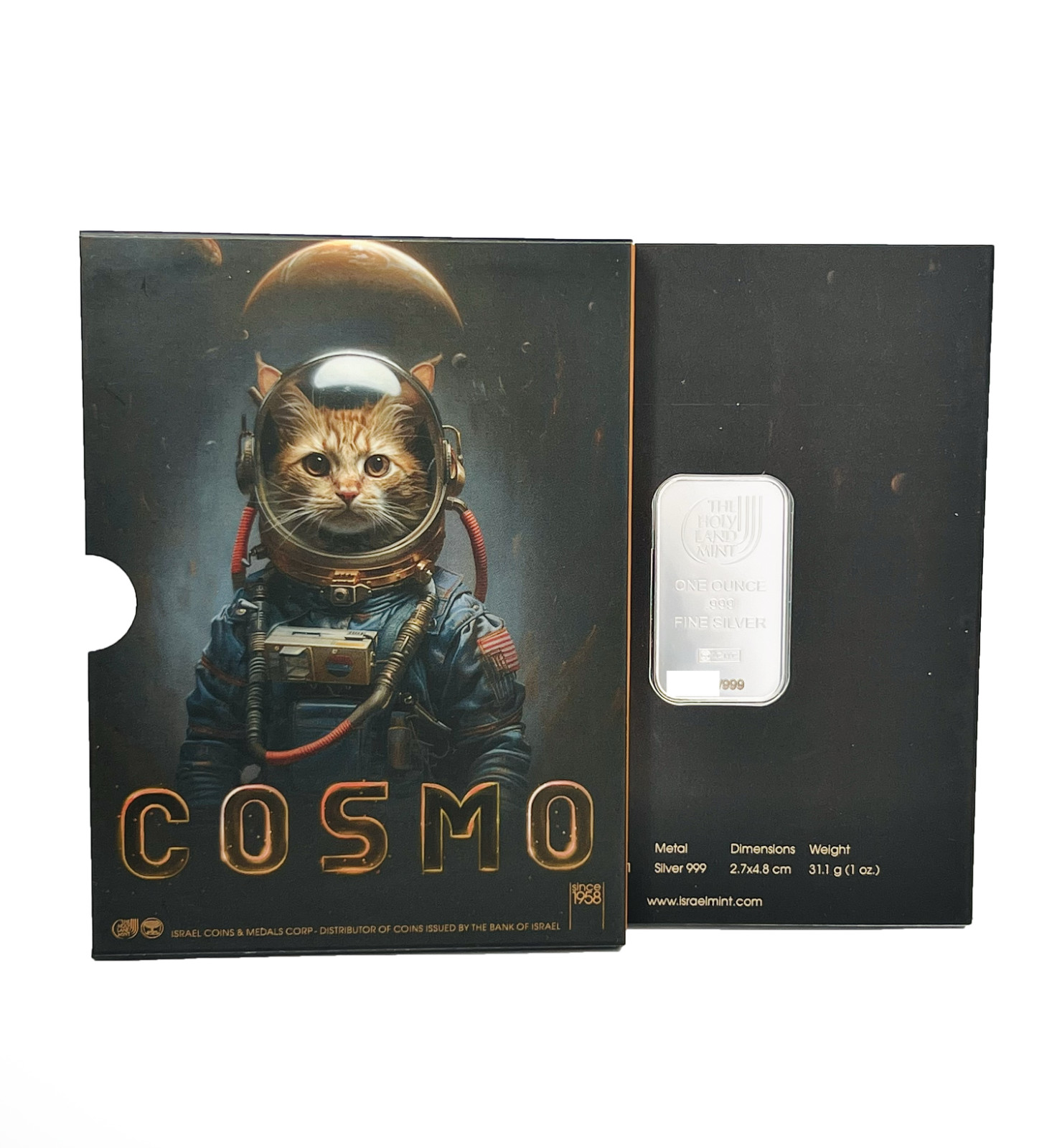 COSMO HUMAN CATS 1 OZ .999 SILVER COLORIZED BAR HOLY LAND MINT LIMITED 999