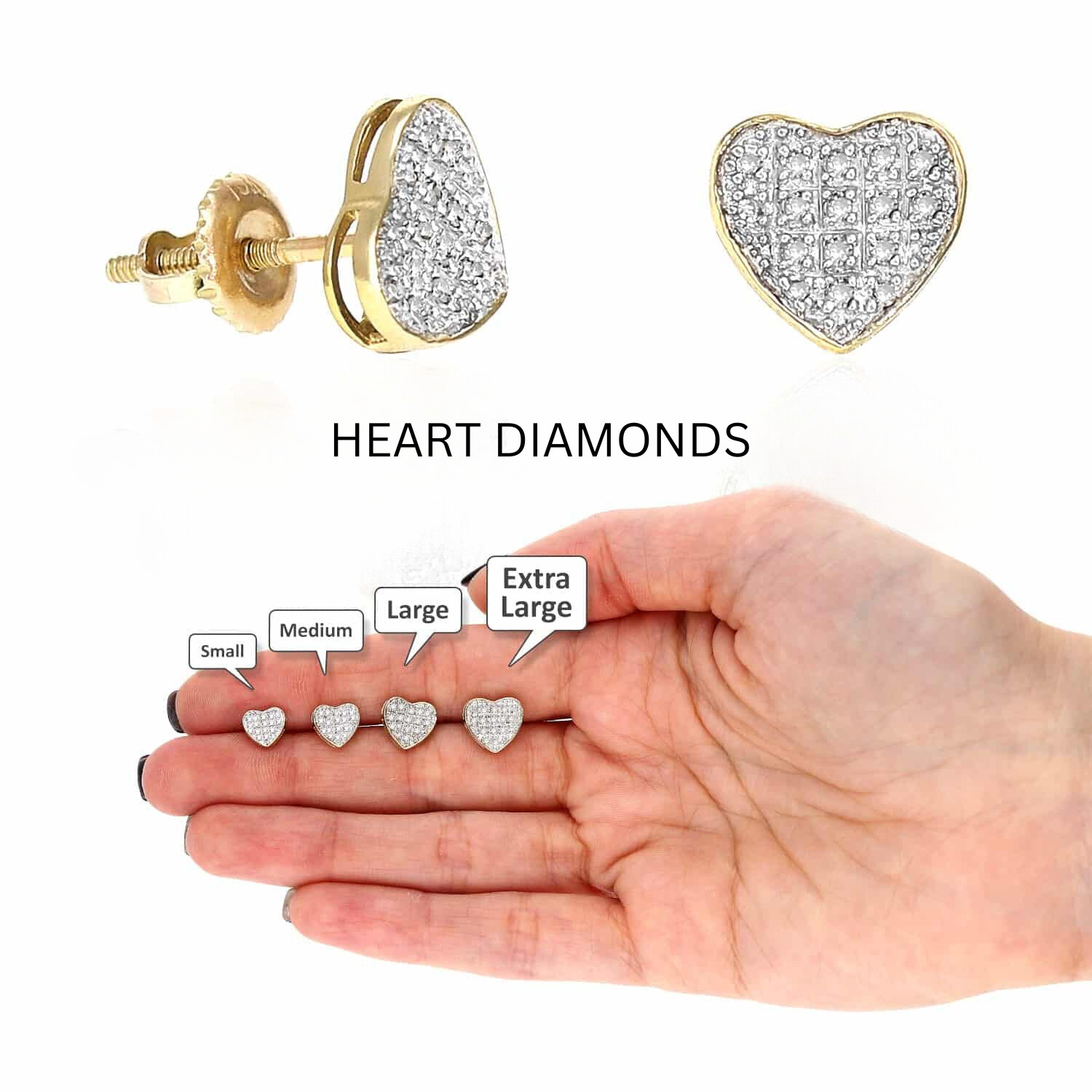 Real Diamond 10k Yellow Gold Heart Stud Earrings, 0.5ct- 0.25ct