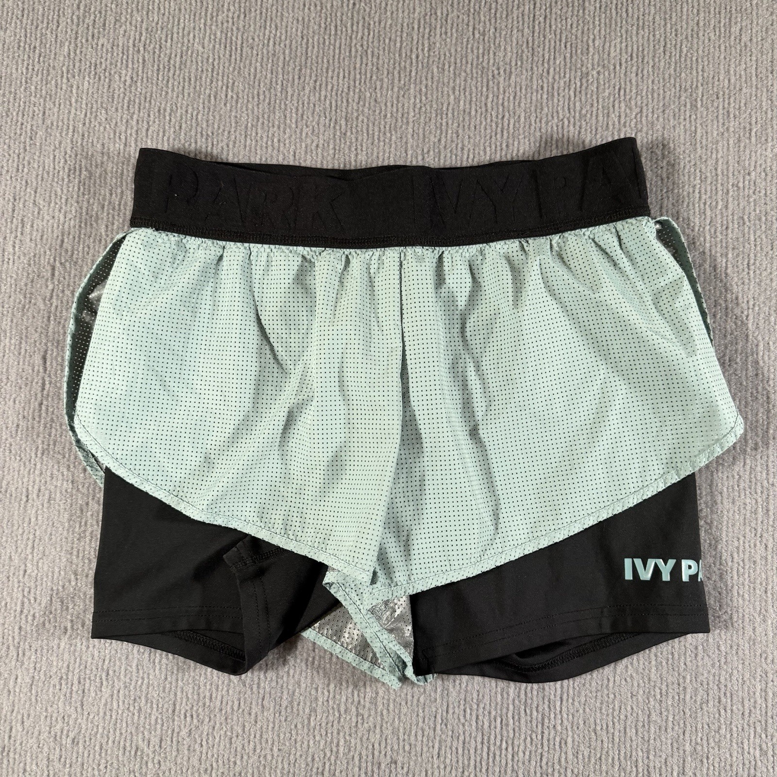 Ivy Park Layer Running Perforate Womens Compression Shorts Size XS Vented Teal