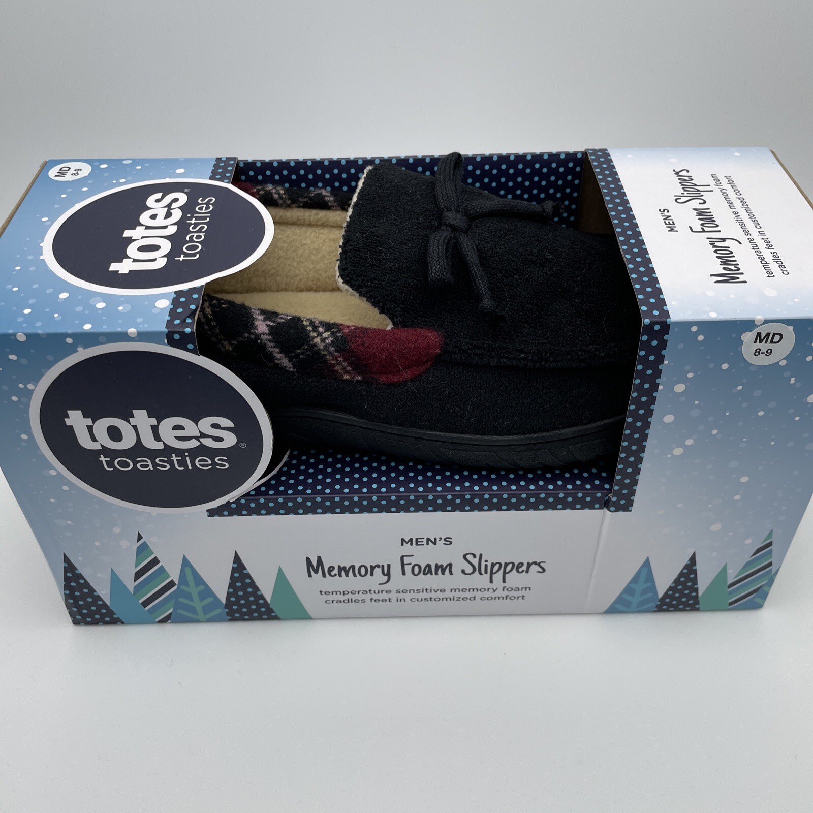 Totes Toasties Men’s Slippers Size MD (8-9 ) Memory Foam Black, Free Shipping