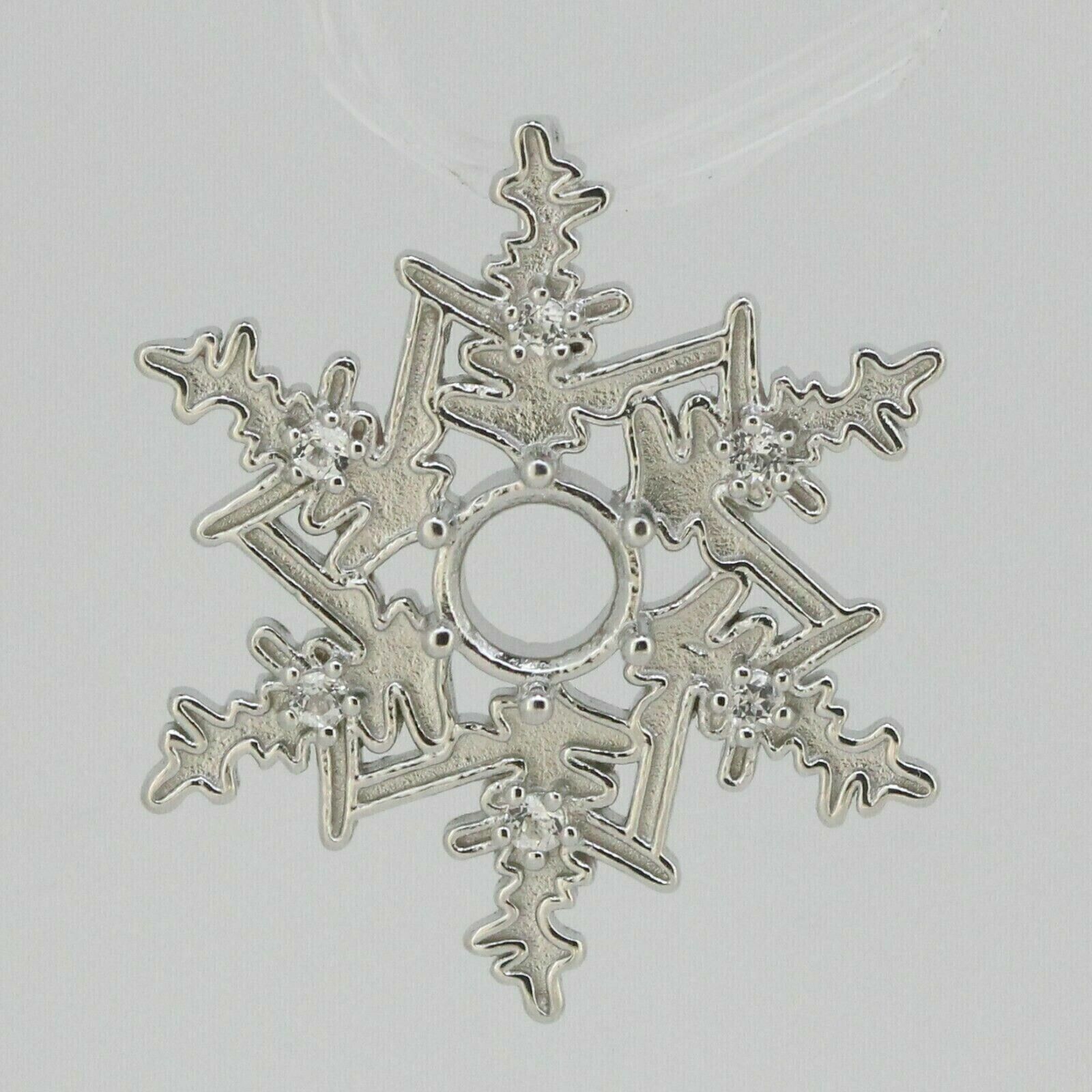 Snowflake Sterling Silver Semi Mount Pendant Setting Round RD 6x6mm White Topaz