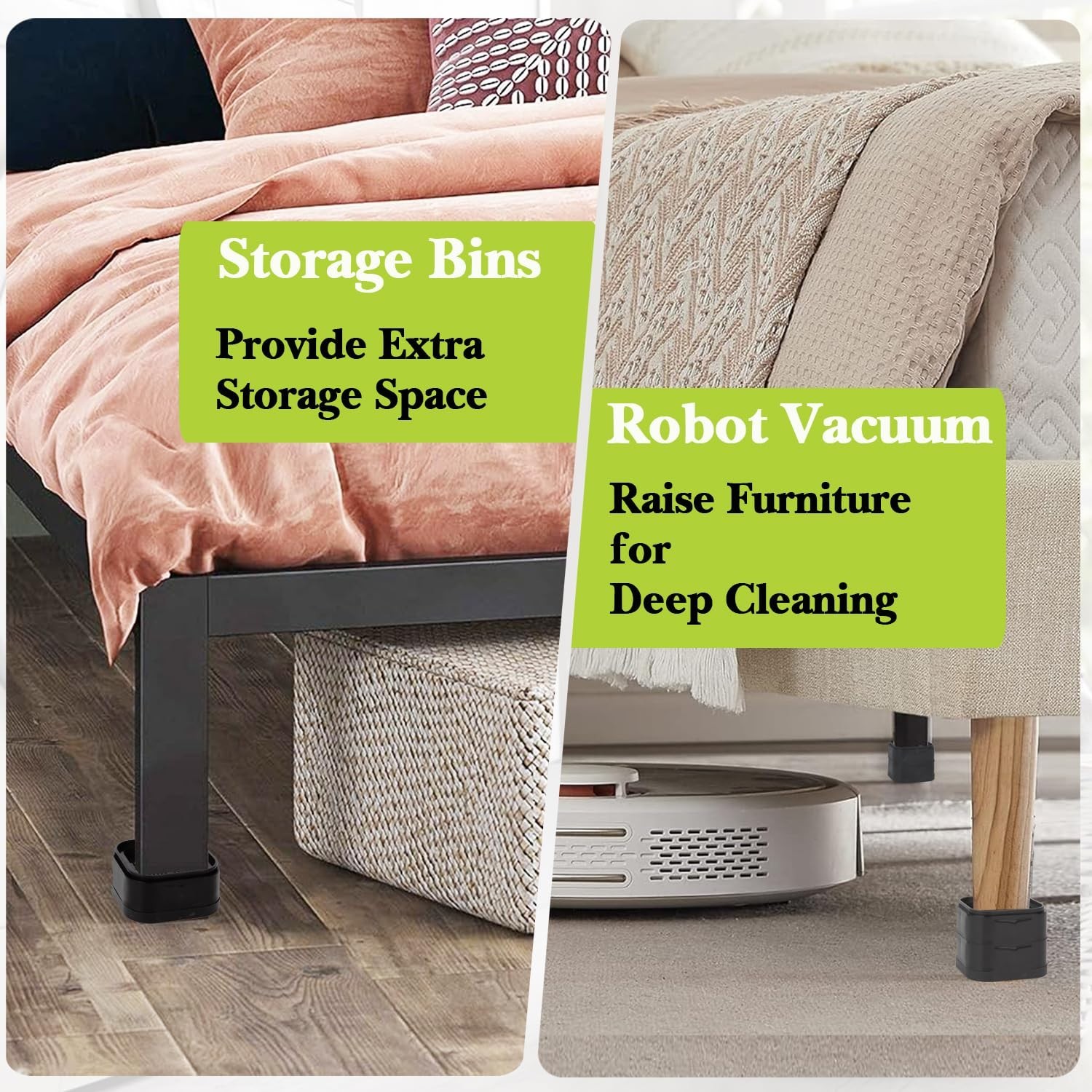 4 Pack Adjustable Furniture Risers - Heavy Duty Bed & Table Elevators, 3" Lift,