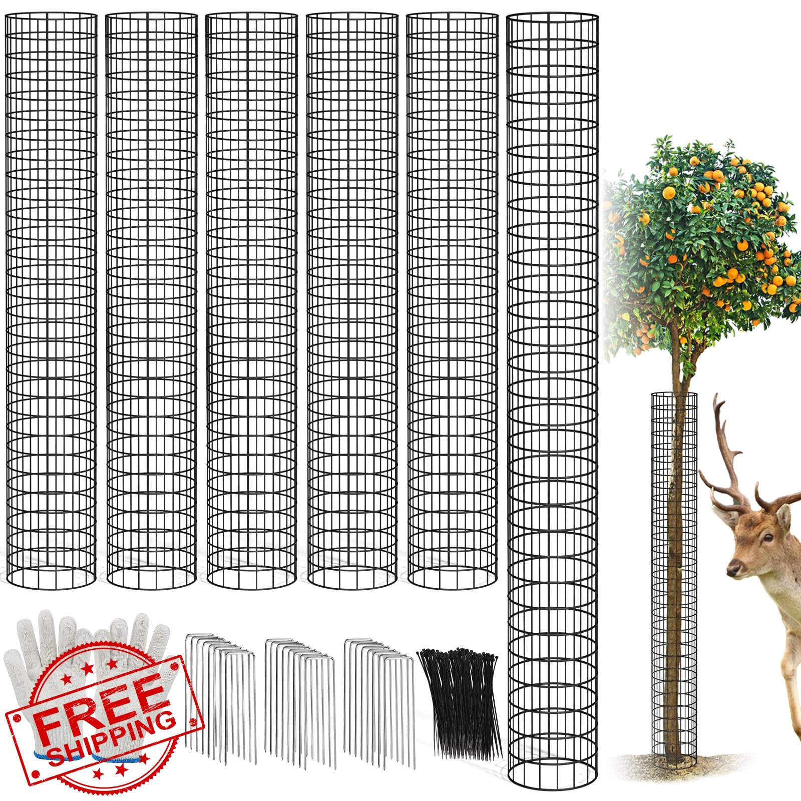 Metal Tree Trunk Protector Guard 48" Mesh Deer/Mower Guard 6Pcs + Ties/Gloves