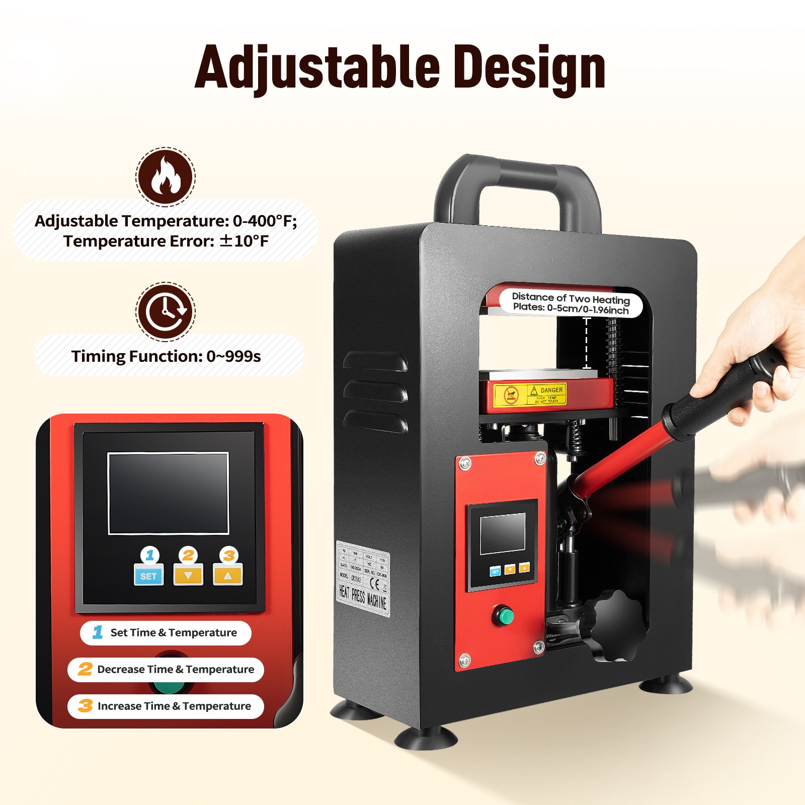 900W Portable Hydraulic Heat Press Machine with LCD Screen Dual Heating Plate