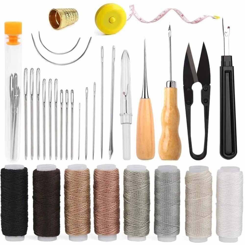 Sewing Kit Leather Canvas Upholstery Repair Curved Hand Sewing Needles Awl Set