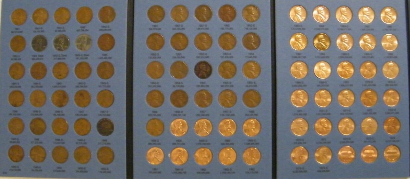 Complete Lincoln Wheat Penny Cent Collection Whitman Folder - 1941 - 1974 PDS
