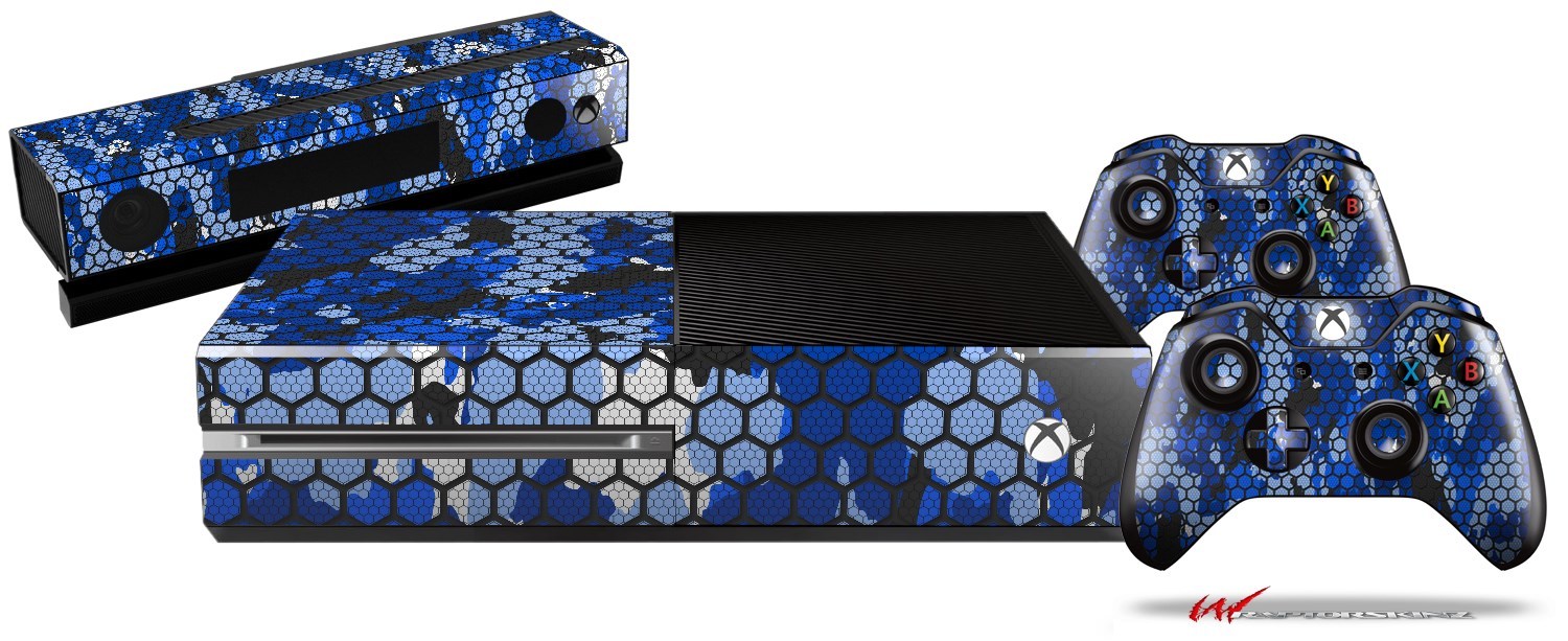 HEX Mesh Camo 01 Blue Bright Skin Set fits XBOX One Console Controllers