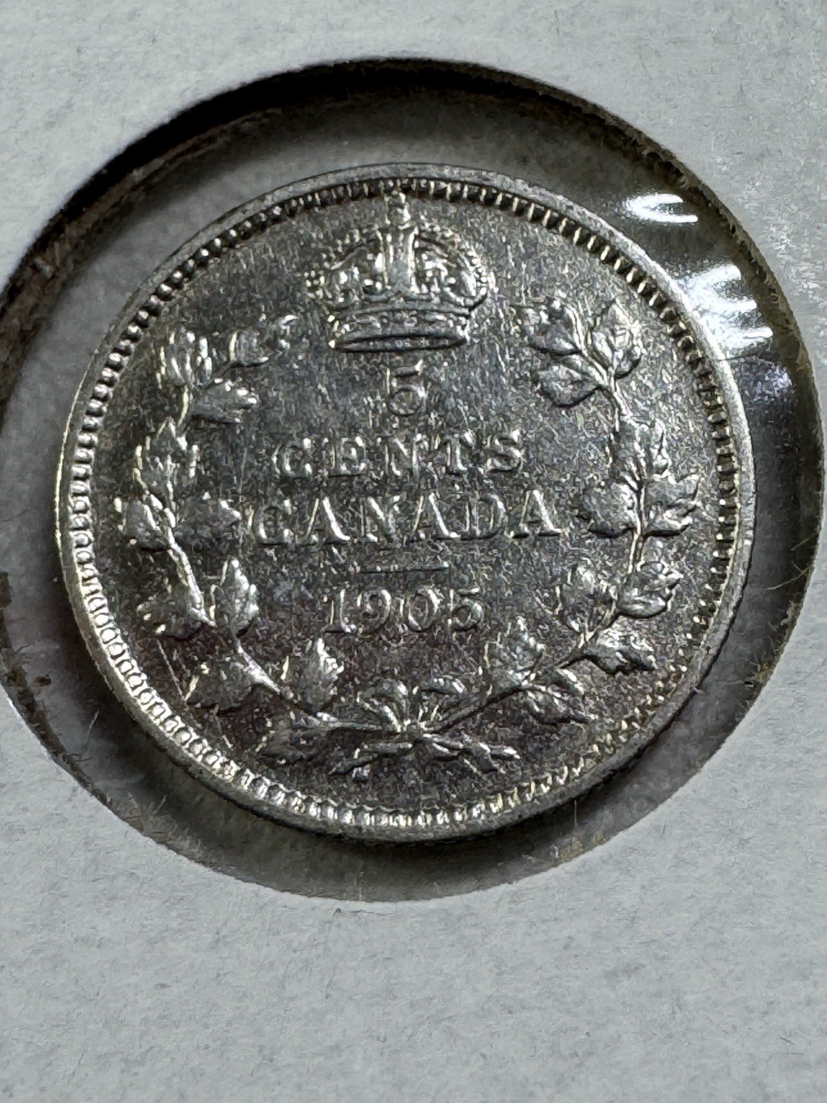 1905 Canada 5 Cents Small Silver Coin Cleaned