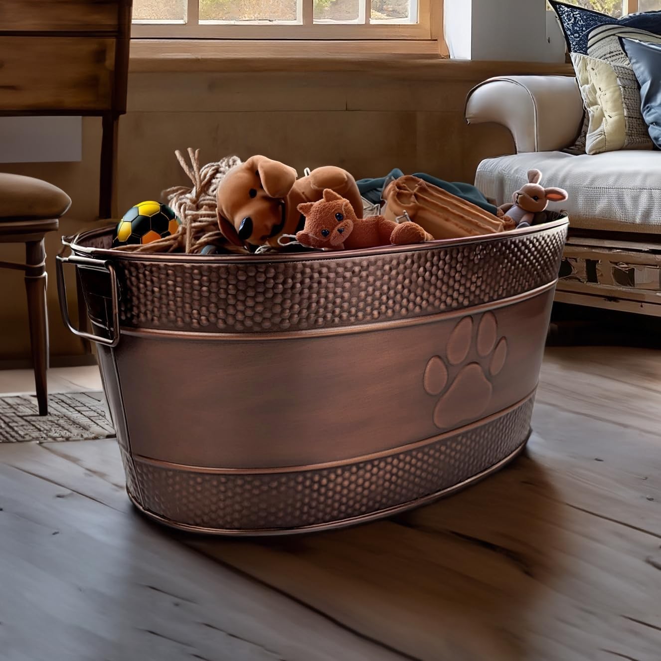 BREKX Indestructible Metal Dog Toy Bin - Copper - 25 Qt, Bronze