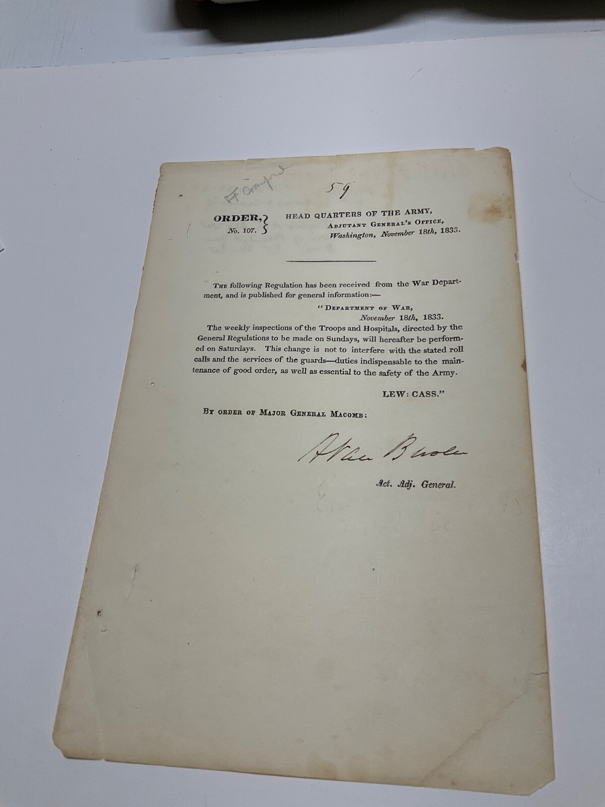 US ARMY HOSPITAL INSPECTION SGN ABRAHAM VAN BUREN SON OF PRESIDENT  BUREN #1915