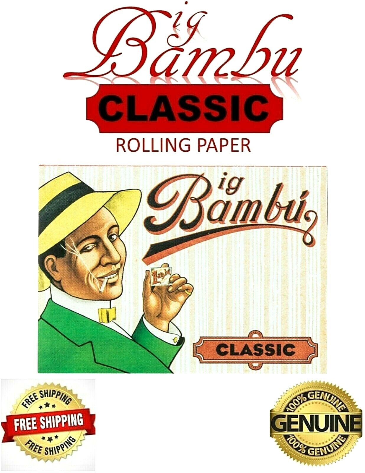 Bambu Rolling Papers 100% Authentic Big Bambu Classic Papers 33/Lvs USA Shipped!
