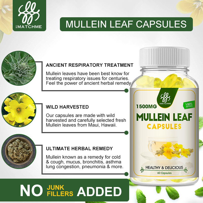 Mullein Leaf Capsules For Lung Cleansing & Detox Herbal Dietary Supplement