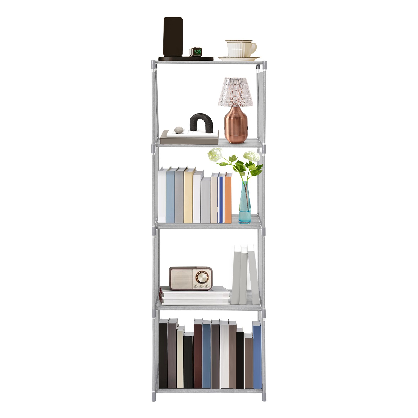 4-TIER INDUSTRIAL BOOKSHELF,DISPLAY STORAGE SHELVES RUSTIC WOOD BOOKCASE SHELVES