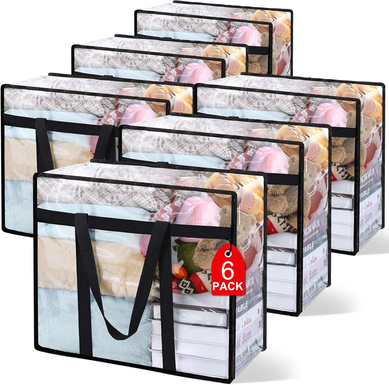 6 Pack Clear Vinyl Blanket Storage Bags 40L Reinforced Handles Moving
