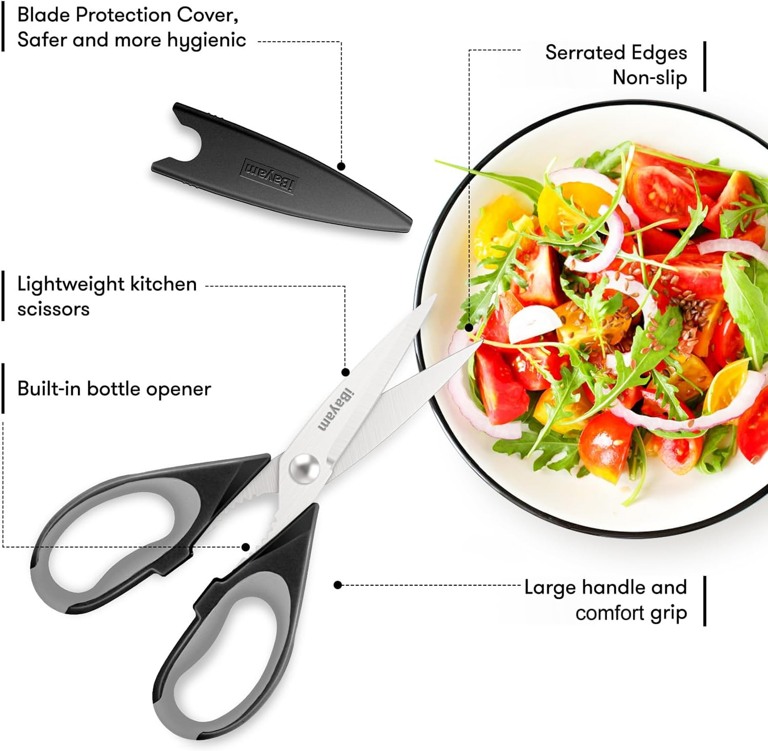 Kitchen Gadgets Utensils Set for Home, 8.5" Kitchen Scissors with Sheath, Black