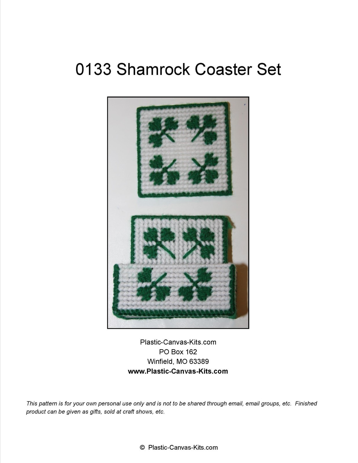 St. Patrick's Day Shamrock Coaster Set-Plastic Canvas Pattern or Kit