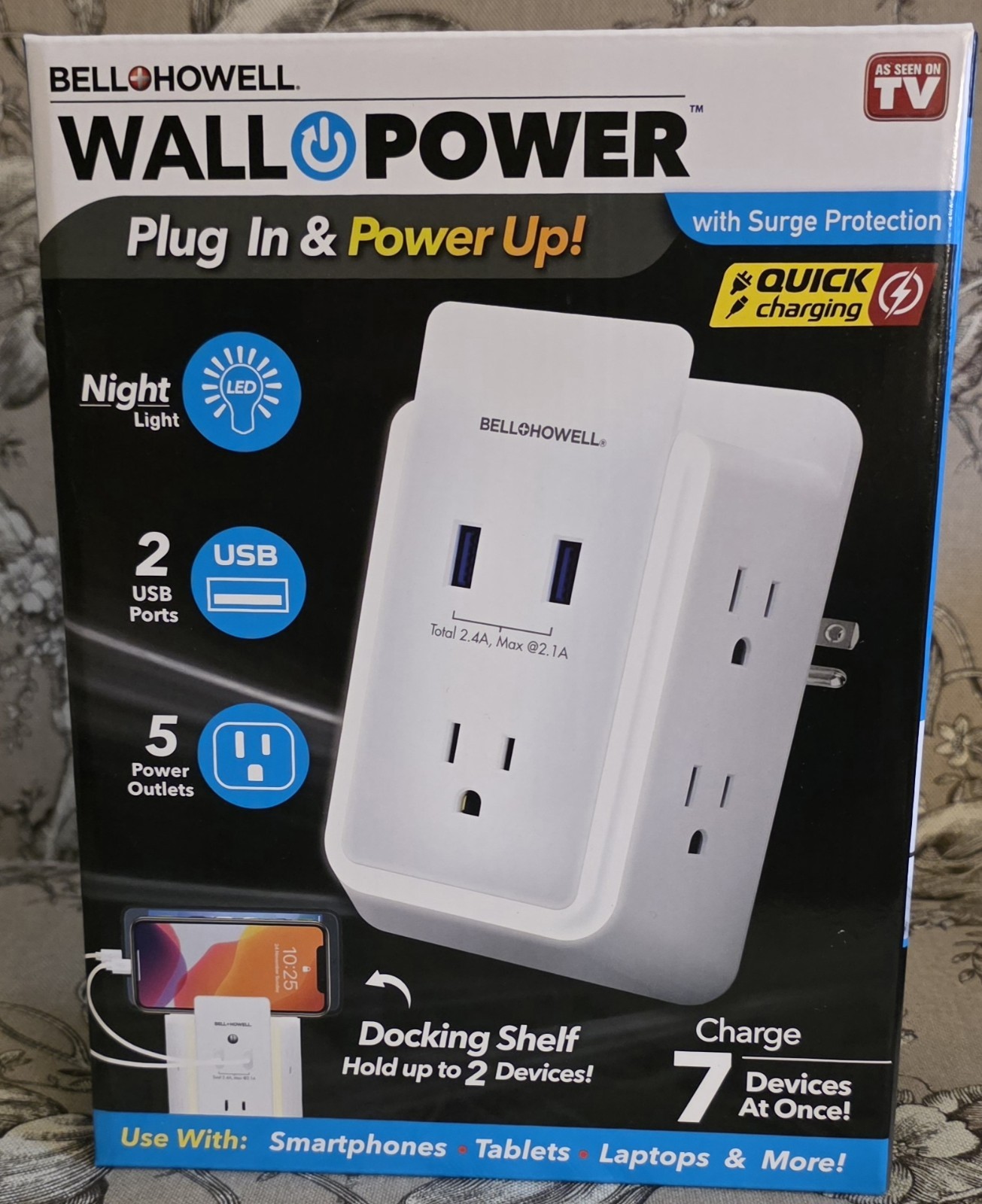 Electrical Outlet Surge Protection, Night Light,USB Ports, Docking Shelf