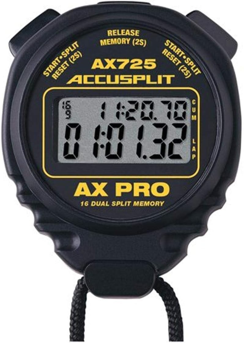 Accusplit AX725 Pro Memory Stopwatch - 16 Dual Split Timer - Water Resistant
