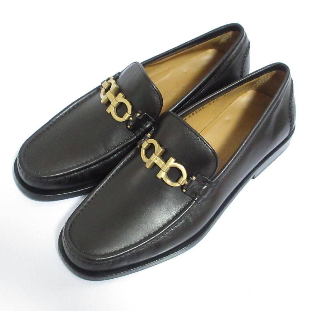 Ferragamo Dress Shoes Gancini Metal Fittings Loafers 6.5Eee Black 'S Old Clothes
