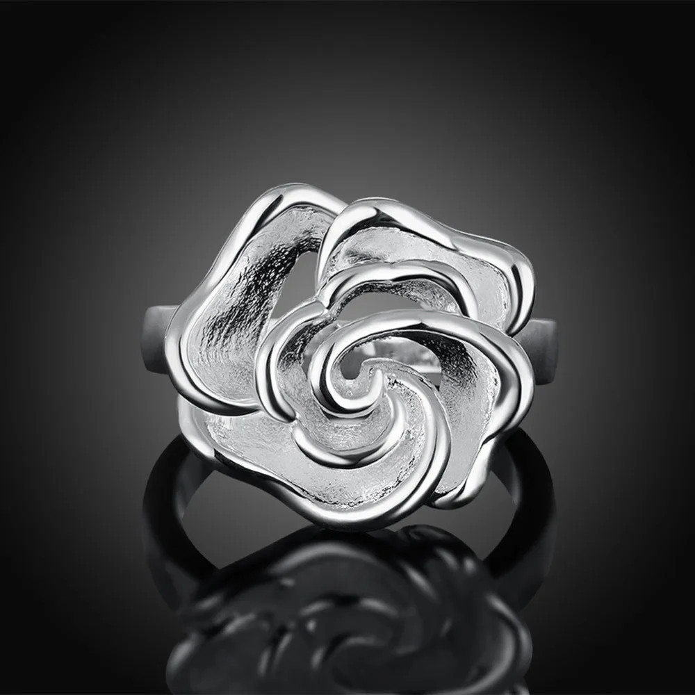 New 925 Sterling Silver Rose Flower Blossoms Ring Party Gift Charm Jewelry
