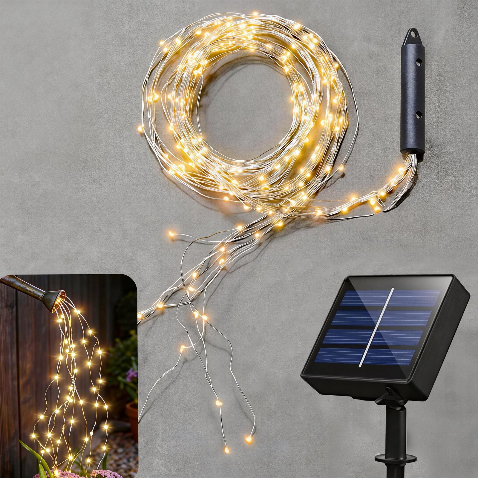 Solar Fairy Lights Outdoor, Multi Strand 180 LEDs Watering Can Light, Waterproof