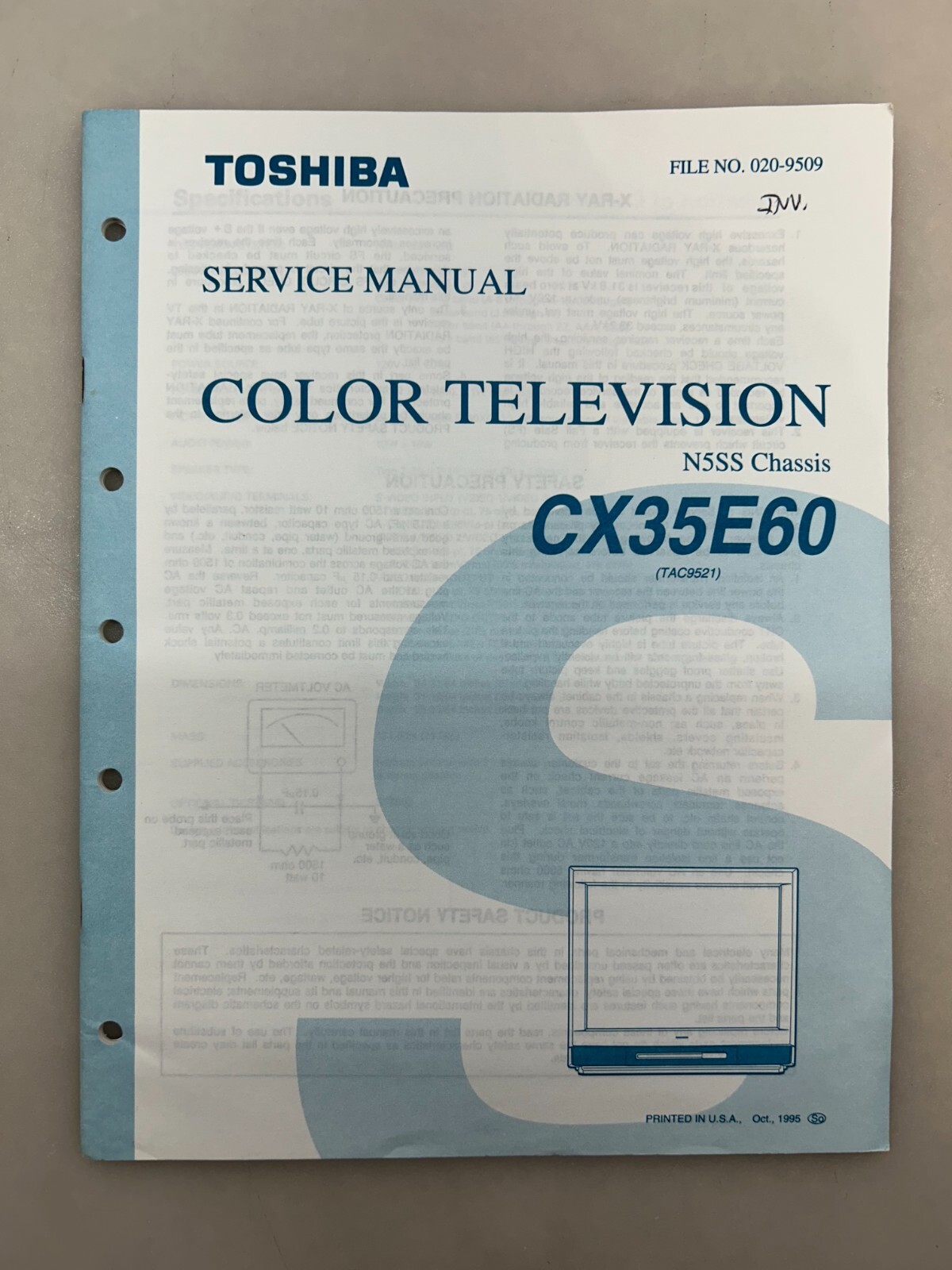 Toshiba CX35E60 Original Service Manual Free Shipping