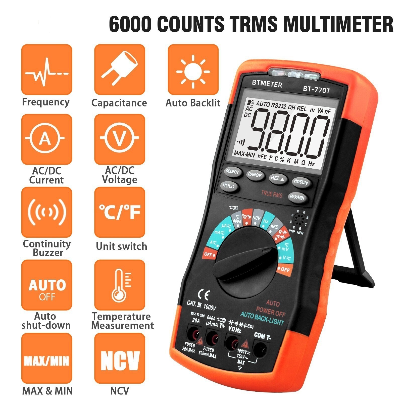 DigitalMultimeter True RMS NCV Auto-ranging Backlit Mechanical Safety Protection