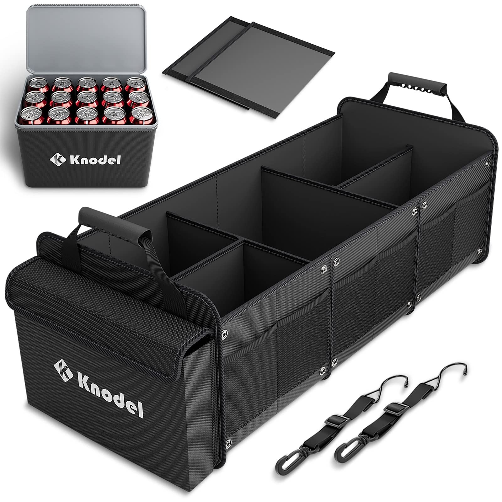 K KNODEL Extra Large Trunk Organizer With Cooler Bag, 3 Compartments Black