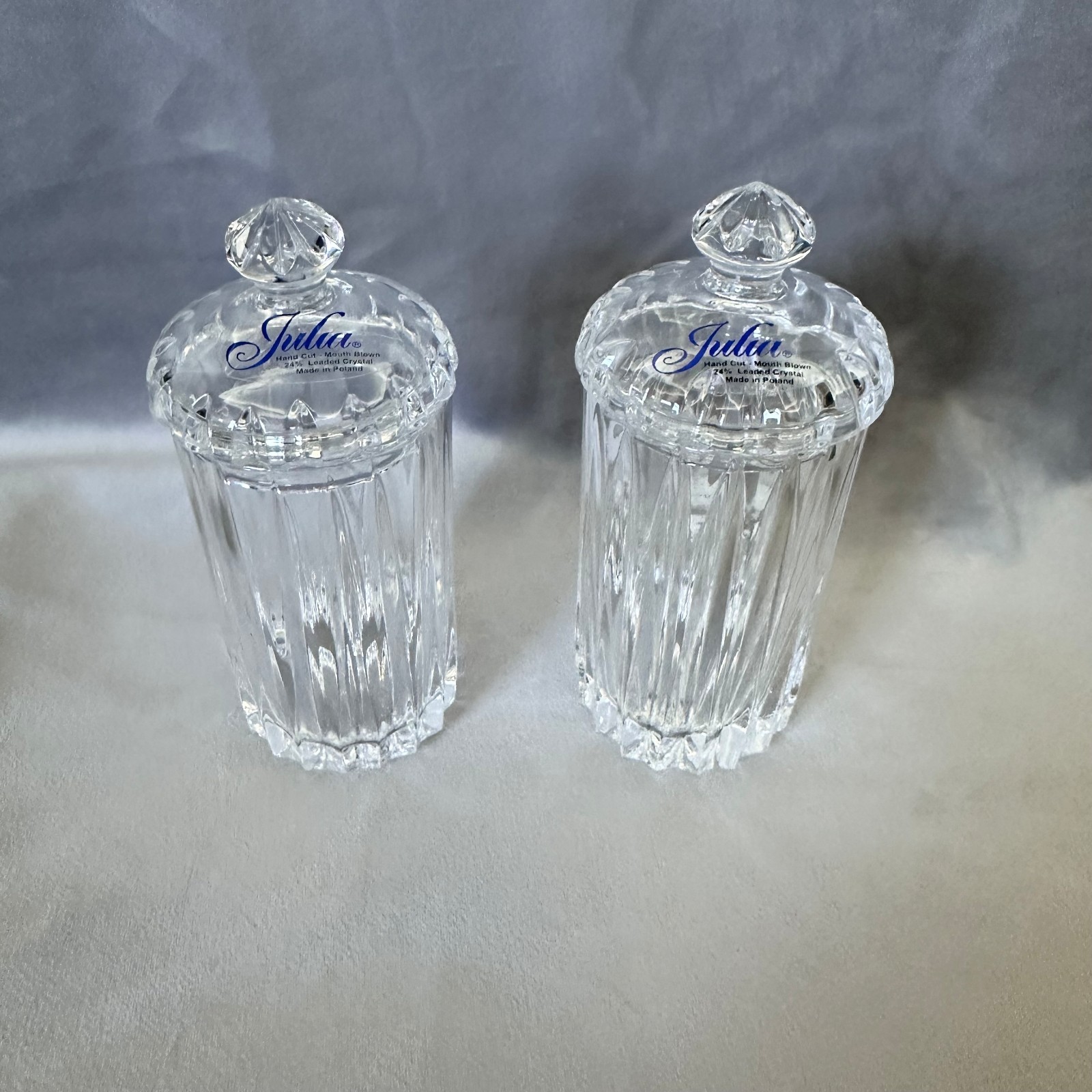 SET OF 2 -Julia 5.5" 24% Lead Crystal Candy Ribbed Jar Compare -Lenox