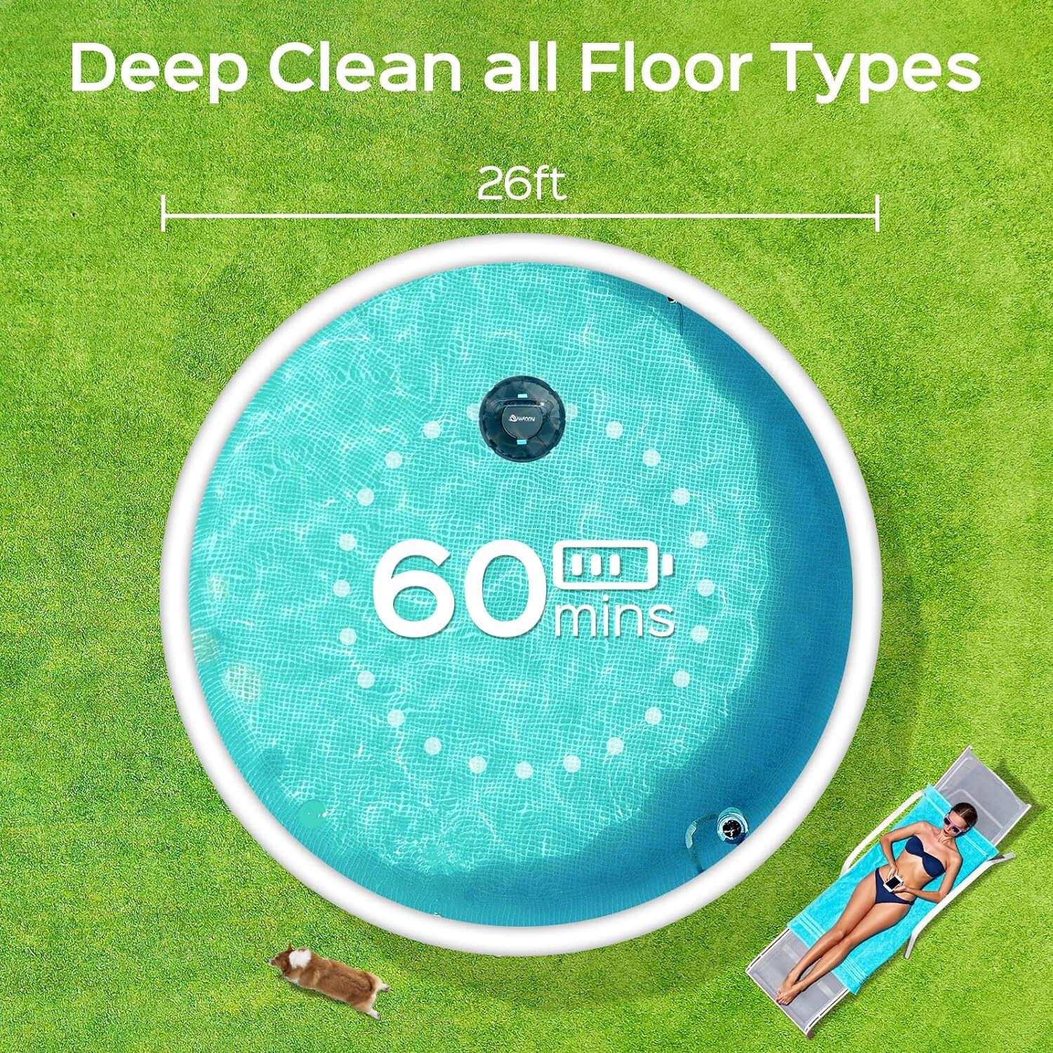 light duty transparent Cordless Robotic Pool Cleaner 538sq.ft Flat Above Ground