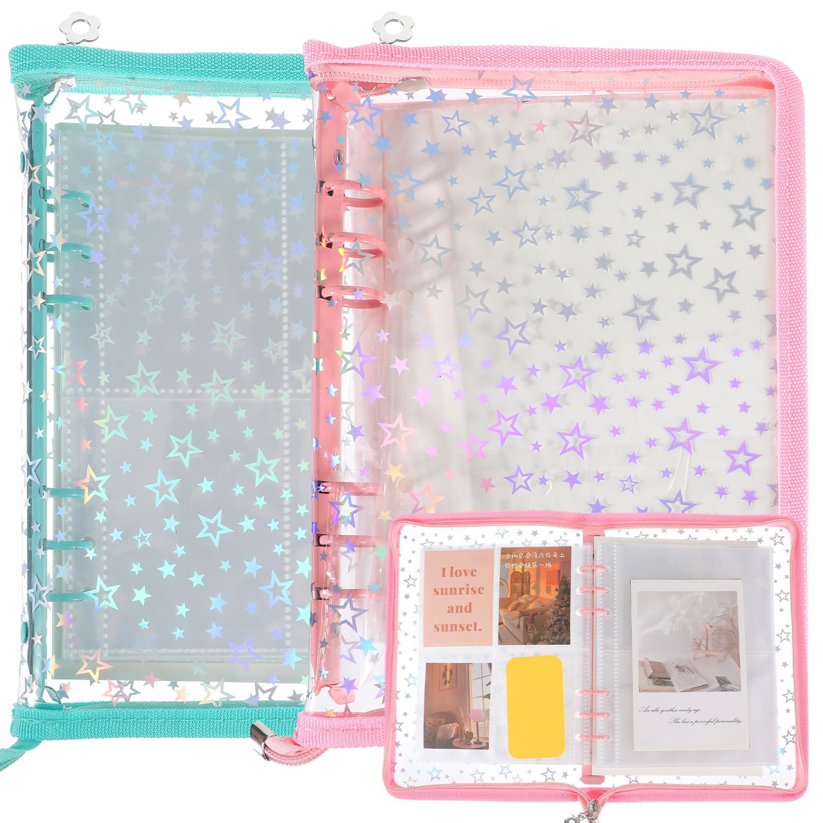 2 Pack A5 Laser Star Sticker Storage Organizer Binder, Reusable Sticker Colle...