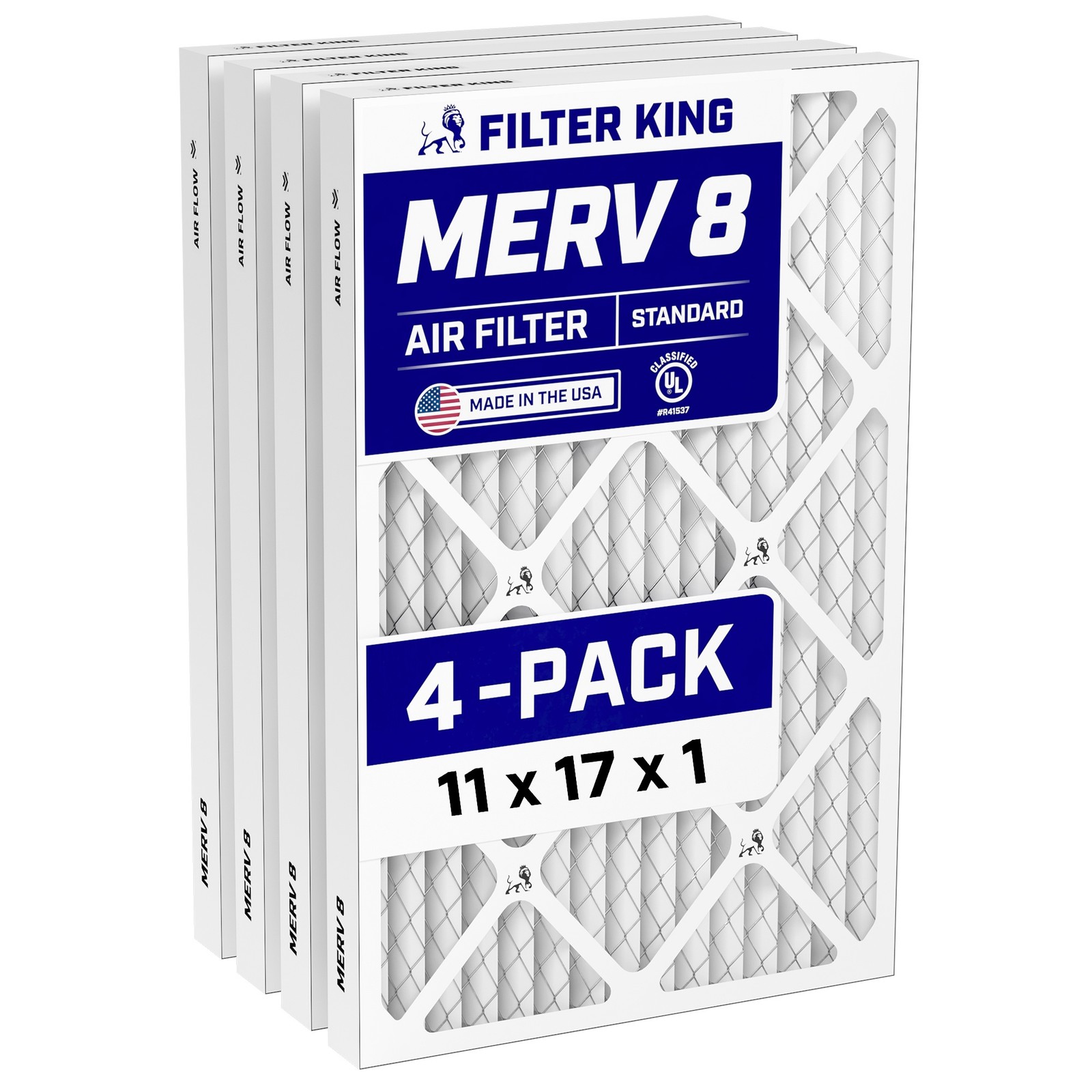 Filter King 11x17x1 Air Filter 4-PACK MERV 8 Actual Size 11 x 17 x .75"
