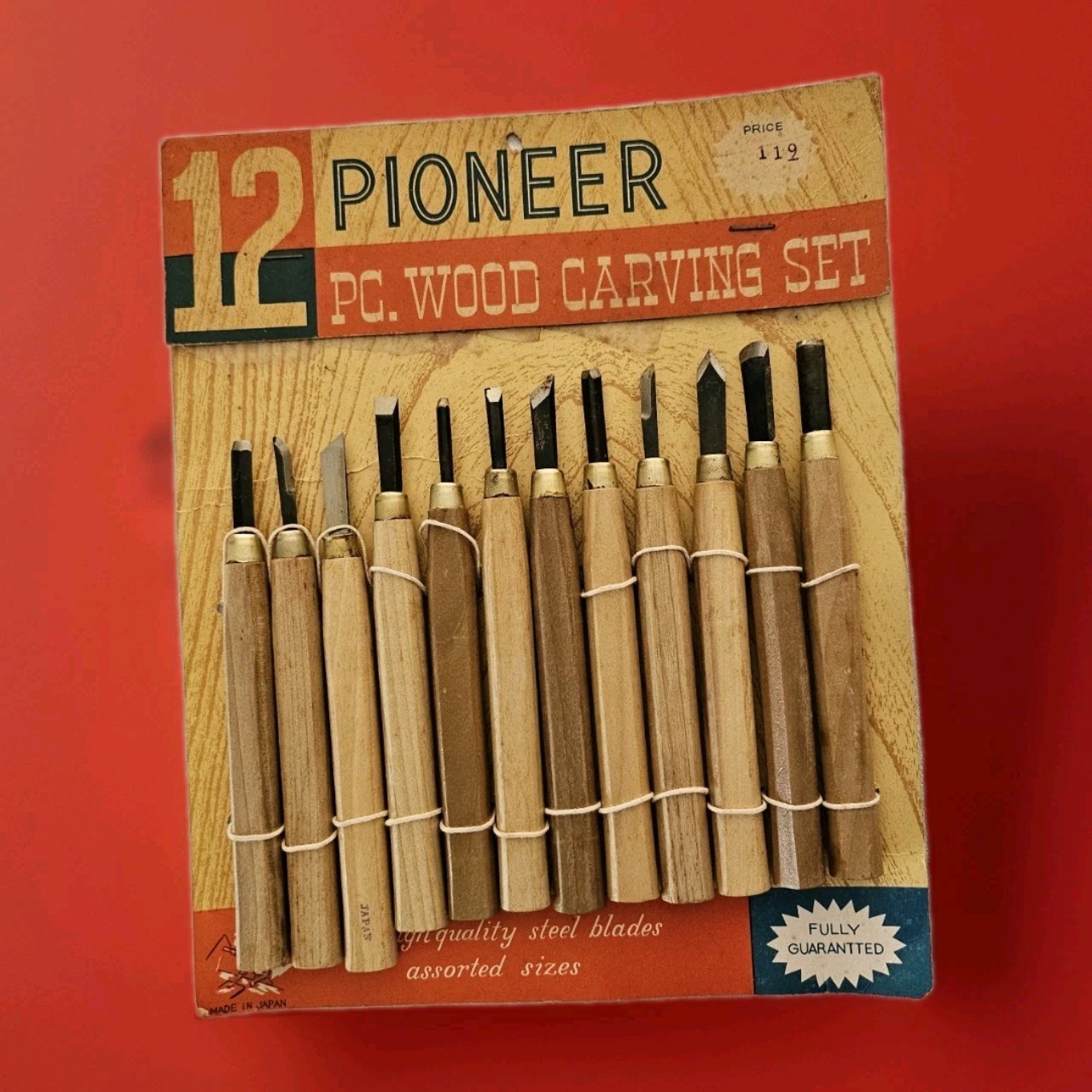 Old 12 Pc Pioneer Wood CARVING Set with STEEL BLADES made in Japan