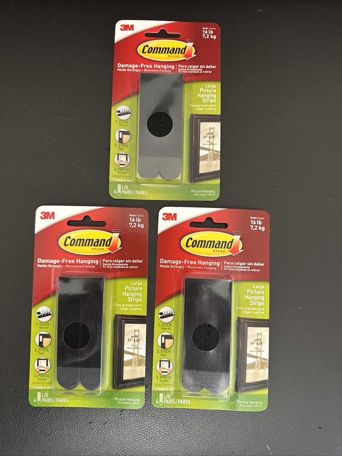3M Commando Damage Free Black Large Picture Hanging Strips - 3 Pack