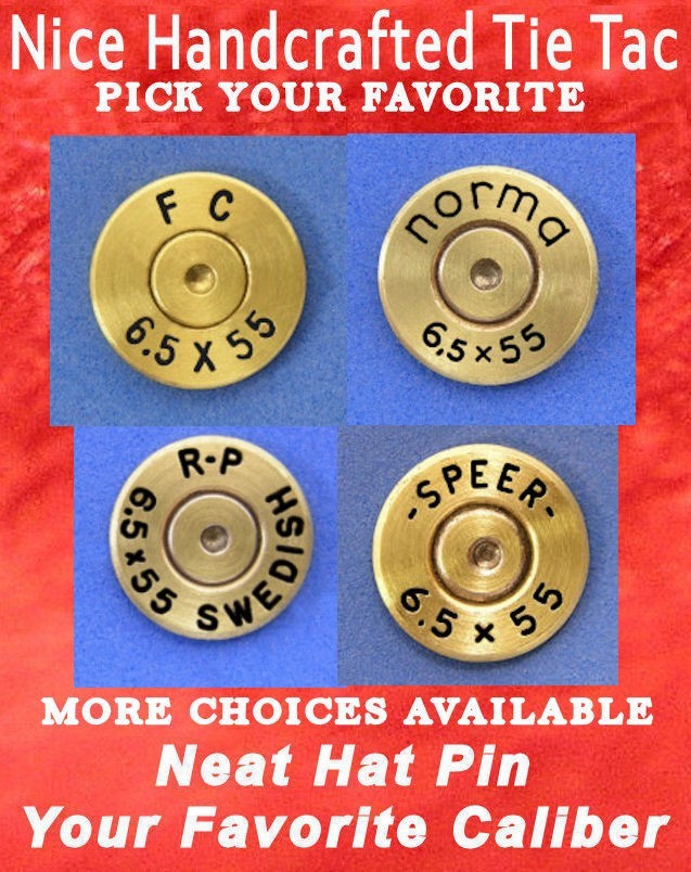 6.5 X 55 MM SWEDISH Caliber Cartridge Hat Pin Shooting Jacket Pin Tie Tack Gun