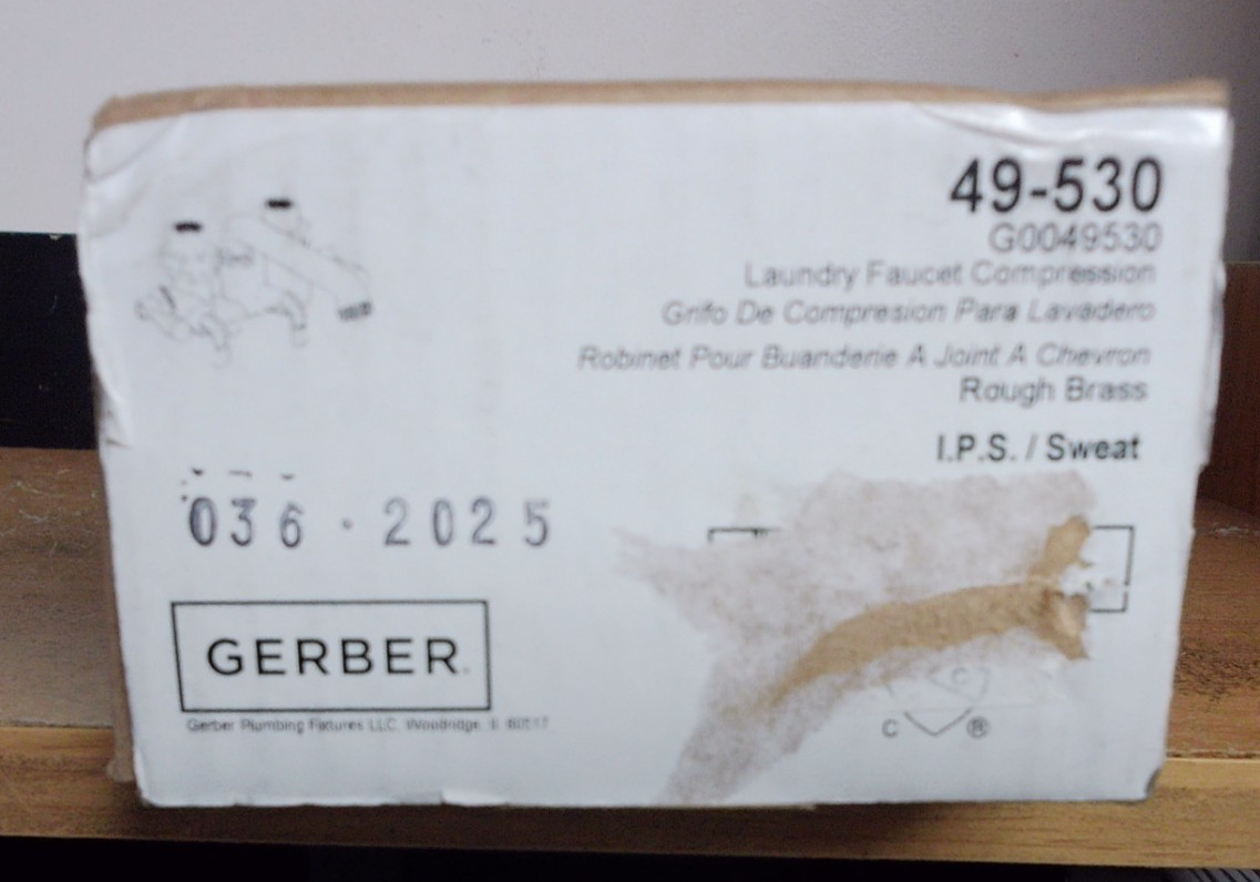 NEW Gerber 49-530 Rough Brass Two Handle Laundry Faucet 1/2" IPS /SWEAT